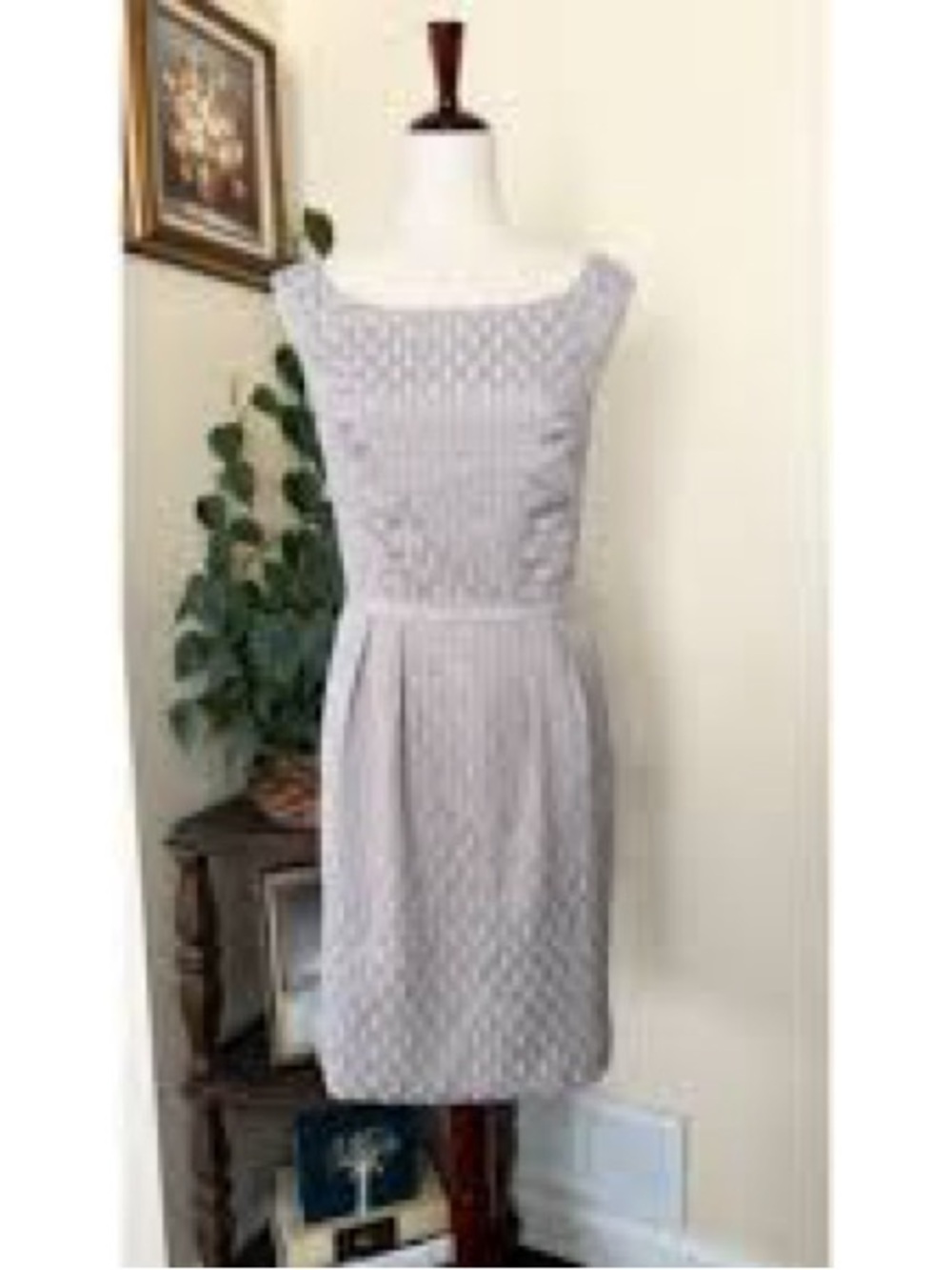 NWT WHBM champagne jacquard dot sheath dress